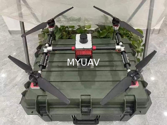 The MYUAV Portable Emergency Lighting tethered UAV weighs about 3.2kg and is wind resistant